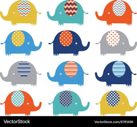 Colorful Cute Elephant Collections Royalty Free Vector Image