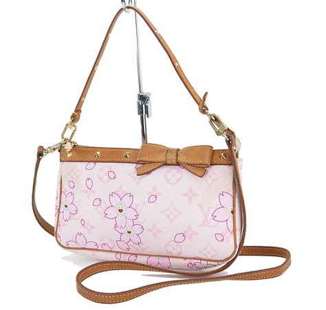 Auth Louis Vuitton Cherry Blossom Accessory Pochette Monogram Hand Bag