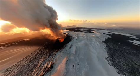 Tolbachik Volcano Eruption In Moveable 360 Degree Aerial Footage