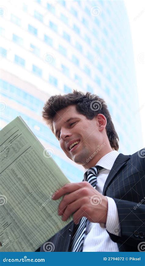 Businessman Reading Newspaper Stock Photo Image Of Suit Standing