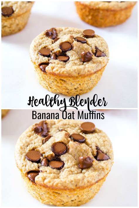 Two Pictures Of Banana Oat Muffins With Chocolate Chips On Top And Bottom