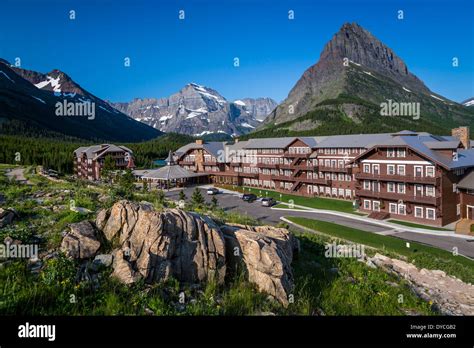 The Many Glacier Hotel On Swiftcurrent Lake And Grinnell Point In