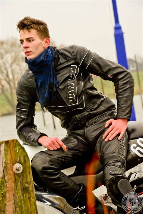 Punkerskinhead — Handsome Young Black Leather Biker Mens Leather Pants Biker Wear Well