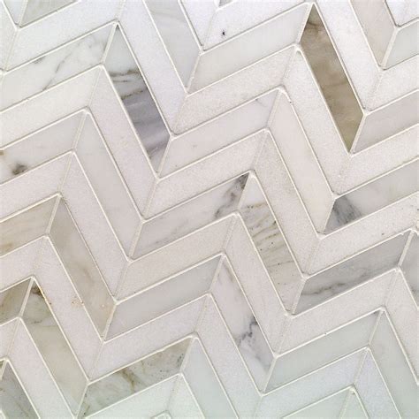 Sample Talon Calacatta And Thassos 1x4 Chevron Marble Polished Mosaic