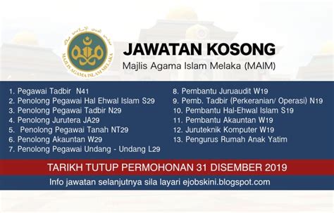 Perhatian kepada seluruh rakyat malaysia yang berminat dan berkelayakan untuk menyertai suruhanjaya pencegahan rasuah malaysia. Jawatan Kosong Majlis Agama Islam Melaka (MAIM) 31 ...
