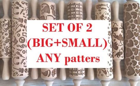 Set Of 2 Big And Small Wooden Rolling Pins Laser Cut Embossing Any 2
