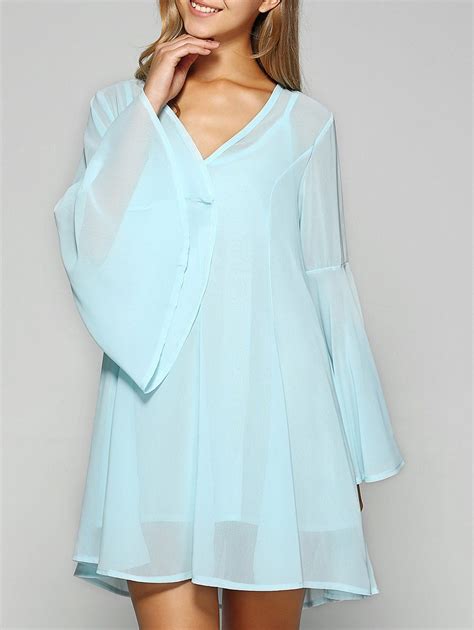 2019 Mini Chiffon Flare Long Sleeve Swing Tunic Dress