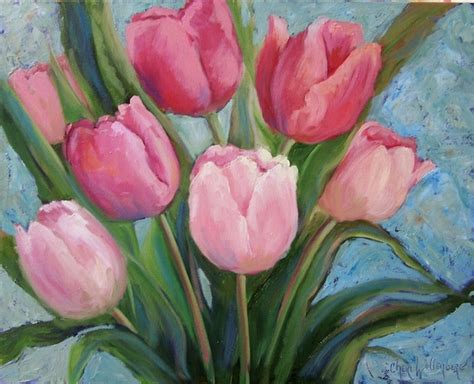 Pink Tulips Original Oil Painting
