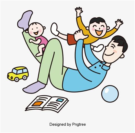 Dad And Kids Father Child Cartoon Characters Png Child Png Image