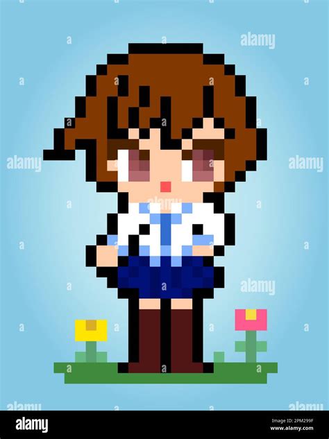 8 Bit Of Pixel Womens Character Pixel School Girl In Vector