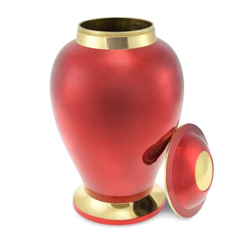 Adult Brass Cremation Urn Candy Red With Brass Bands And Polished Cherished Urns