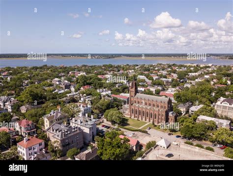 Aerial View Of Downtown Charleston South Carolina With St John The