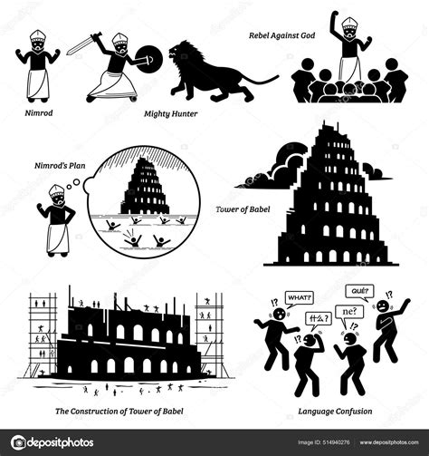 Nimrod Tower Babel Bible Biblical Story Vector Illustrations Depict