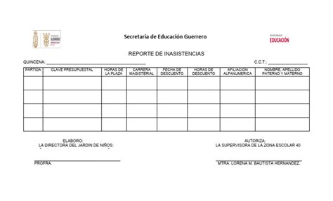 Formato Reporte De Inasistencias Pdf