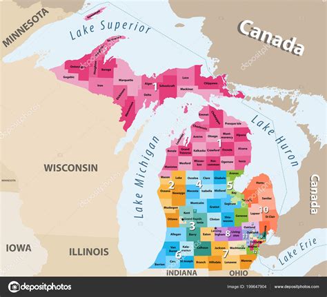 Michigan Congressional Districts High Detailed Vector Map ⬇ Vector