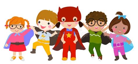 Superhero Kids Boys And Girls Cartoon People Character Stock Vector