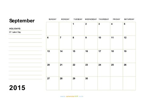 September 2015 Calendar Blank Printable Calendar Template In Pdf Word