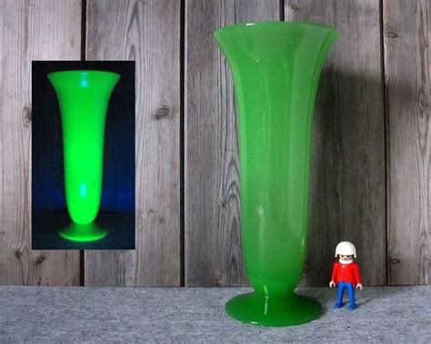 Vintage Uranium Glass Vase Tall Green Vaseline Milk Glass Etsy