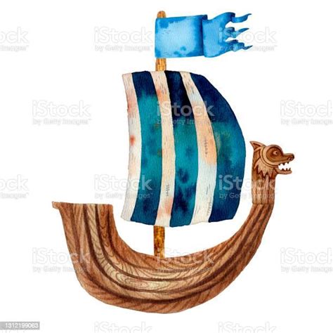 Viking Drakkar Sevimli Illüstrasyon Antik İskandinav Teknesi Eski Deniz