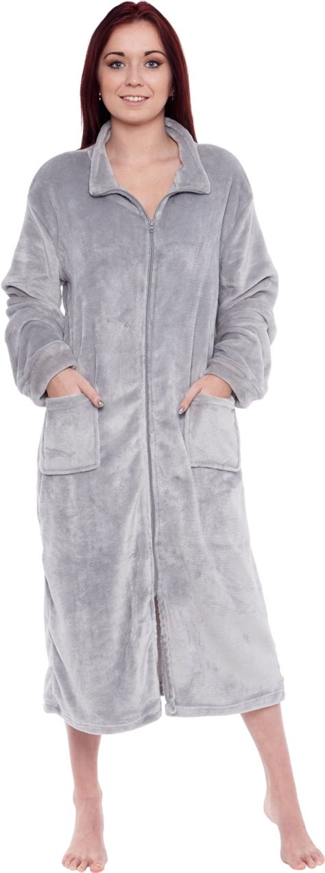 Silver Lilly Womens Full Length Zip Up Robe Plush Fleece Long Zipper