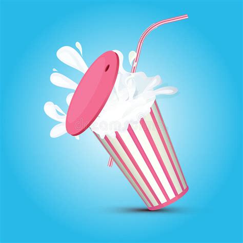 Splashing Pink Stripped Milkshake Paper Cup With Pipe And Cover Stock