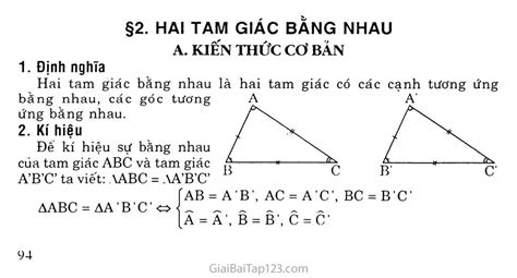 Giải bài tập Toán lớp 7 Bài 2 Hai tam giác bằng nhau