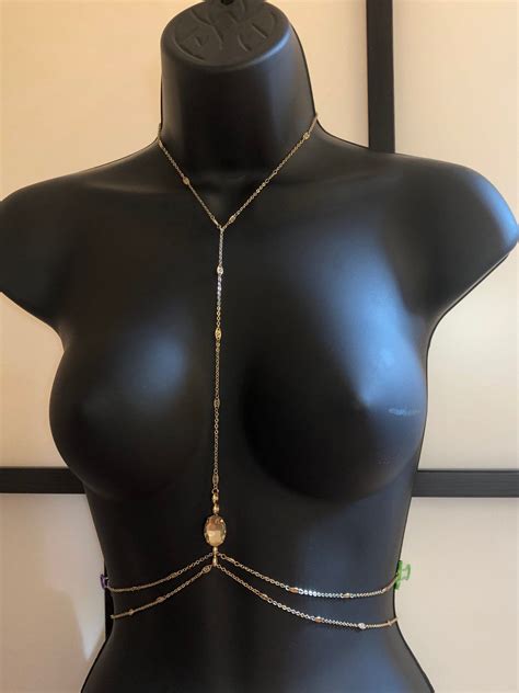 gold body chain with rhinestone gold layered body chain gold etsy gold body chain body