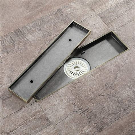 amazon 長方形リニアシャワードレン床ドレン真鍮のシャワードレン11 8x3 2インチ多目的インビジブルルックフラットカバーの適用にはキッチン、バスルーム、ガレージ、地下室、トイレ