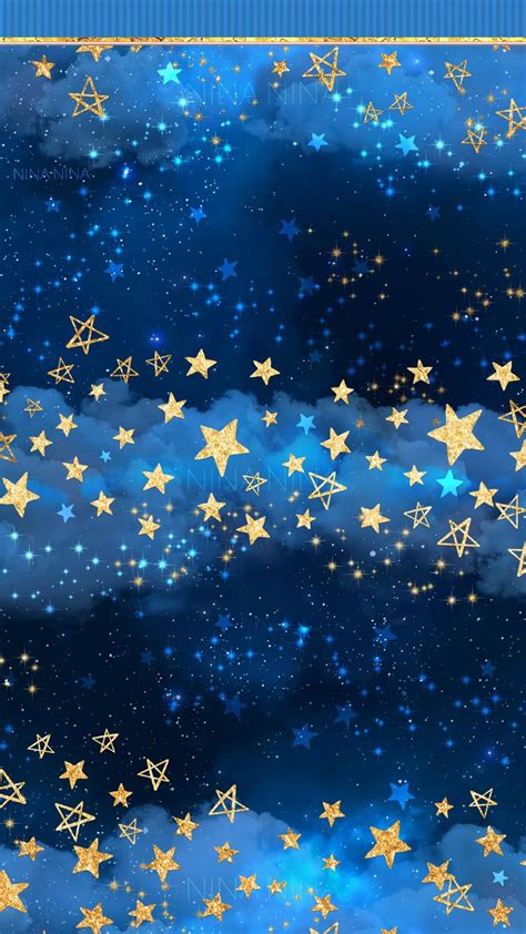 Stars Digital Paper Pack Gold Glitter Seamless Pattern Night Sky