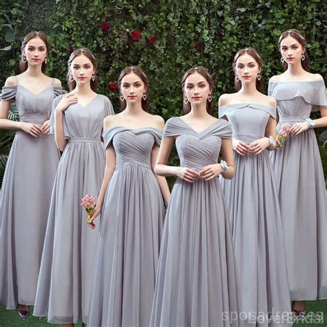Grey Floor Length Mismatched Chiffon Cheap Bridesmaid Dresses Online