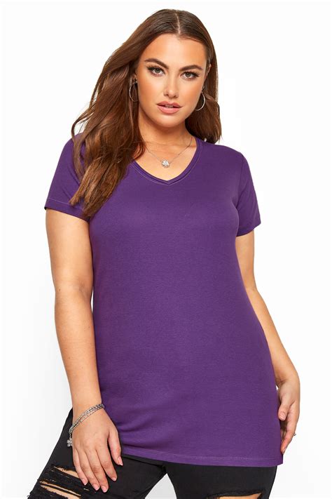 Purple V Neck Plain T Shirt Yours Clothing
