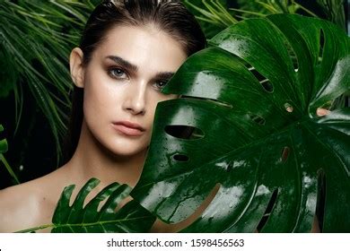 Beautiful Woman Naked Shoulders Green Leaves Stock Photo Shutterstock