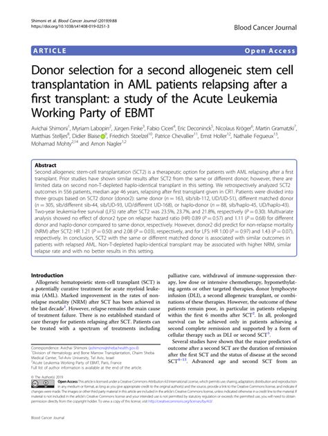 Pdf Donor Selection For A Second Allogeneic Stem Cell Transplantation