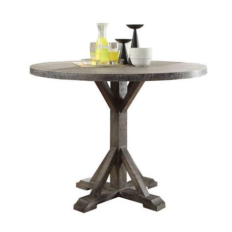 Round Wooden Counter Height Table With X Shape Pedestal Base Gray