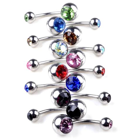 Wholesale 10Pcs Stainless Steel Crystal Ball Belly Button Navel Ring