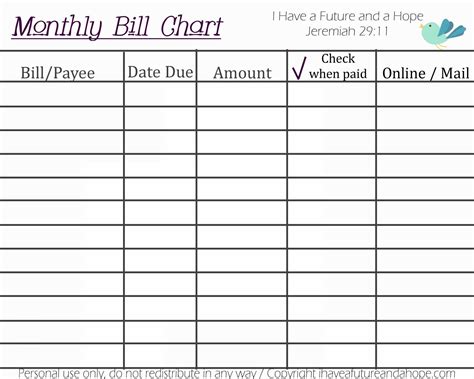 Pay My Bill Organizer Sheet Template Calendar Design