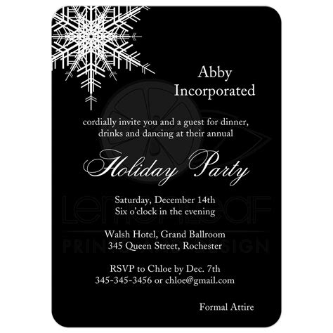 Spring flings, summer barbecues, fall harvest feasts, and christmas dinner party invitations with elegant holiday. Corporate Holiday Party - Offset Snowflake in black