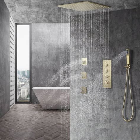 Thermostatic Rain Shower System With Hand Shower Body Jet