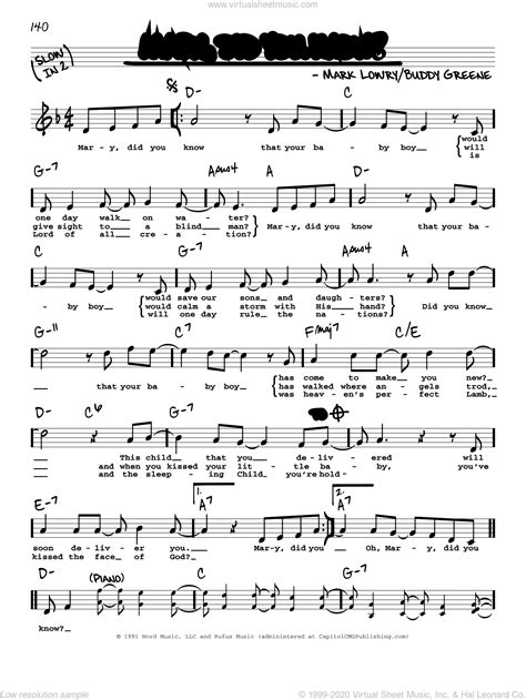 (complete) free sheet music download pdf. Greene - Mary, Did You Know? sheet music (real book with lyrics)
