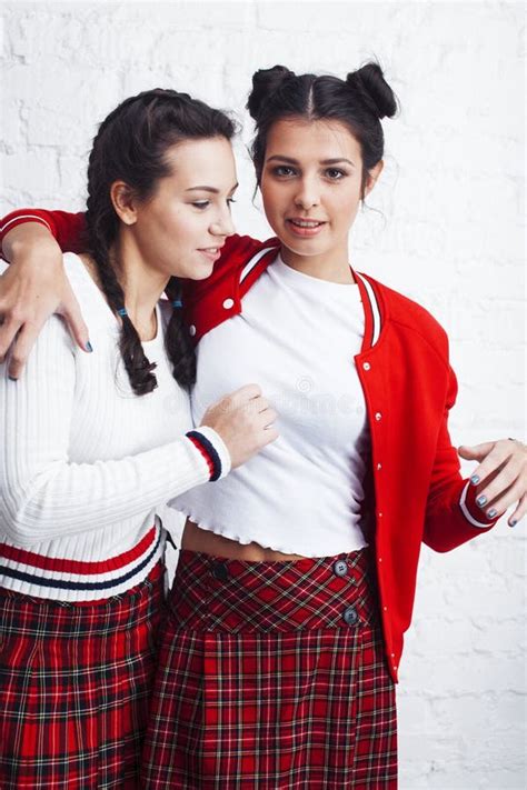 Best Friends Teenage Girls Together Having Fun Posing Emotional On