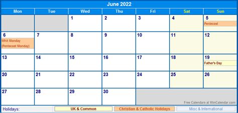 June 2022 Uk Calendar With Holidays For Printing Image Format