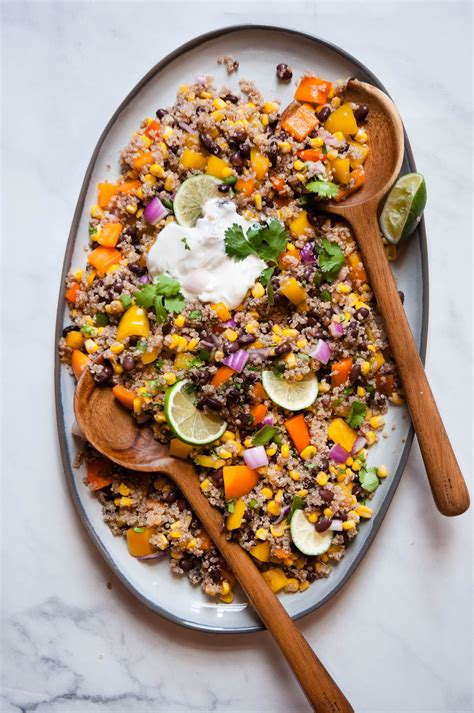 To a blender or meals processor add shallots (or purple onion), garlic, cilantro, olive oil, lime juice, purple wine vinegar, honey, dijon mustard, salt, cumin, smoked paprika and purple pepper flakes. Mexican Quinoa Salad with Cilantro Lime Dressing | Recipe ...