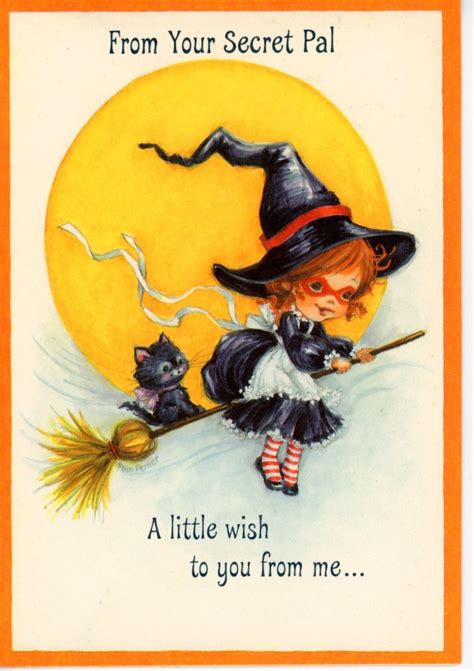 Vintage Hallmark Halloween Greeting Card Witch On A Broom For Secret