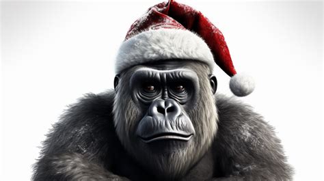 Playful 3d Gorilla Donning A Festive Christmas Hat Sprinting Joyfully