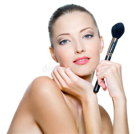 Beauty Woman Holds Make Up Brushes Stock Photo Image Of Girl