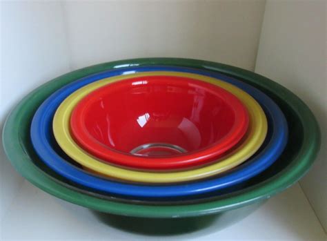 Vintage Pyrex Clear Glass Bottom Primary Colors Nesting Etsy