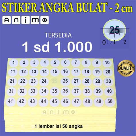 Jual Label Stiker Angka Bulat 2 Cm Round Number Stickers 2 Cm