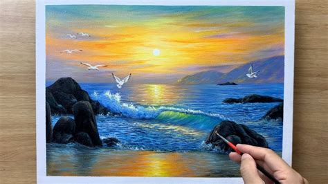 Daily Art 012 Acrylic Sunrise Over The Sea Painting Youtube