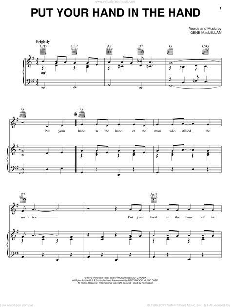 Maclellan Put Your Hand In The Hand Sheet Music For Voice Piano Or