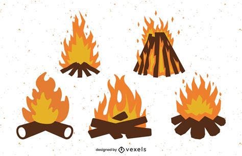 Flat Bonfire Set Design Vector Download